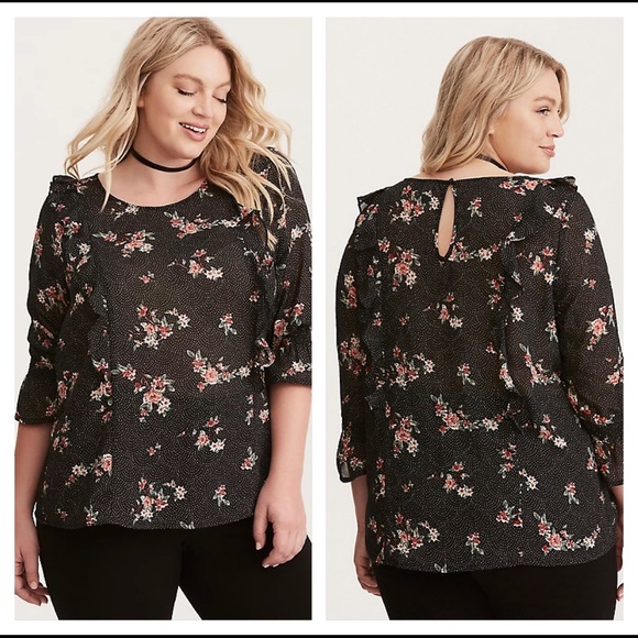 torrid Tops - Torrid Floral Dot Print Ruffled Smocked Blouse 2X